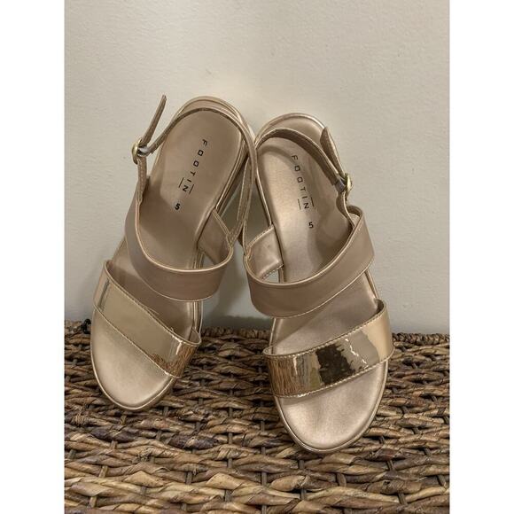 Footin Gold Sandals Wedge Comfort Princess Going Out Glamour Old Money Luxury 5 - Picture 2 of 8